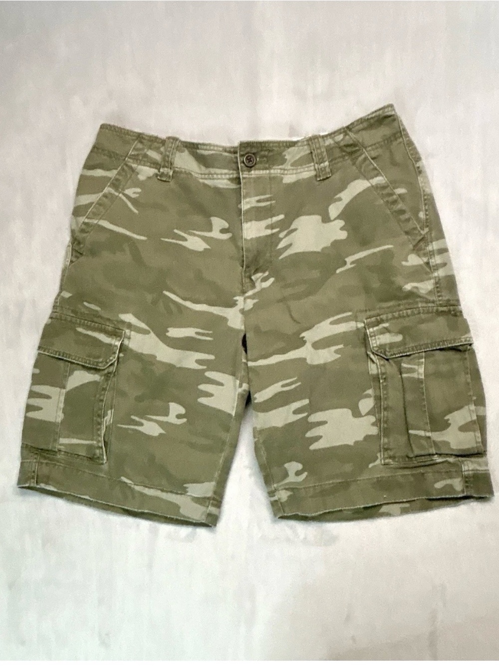 Roebuck And Co Men Cargo Shorts 36 Green Camo Camouflage Cotton Distressed